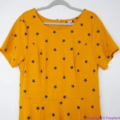 Unique Vintage Gwynnie Bee Yellow Star Print Fit-And-Flare Dress, 0X