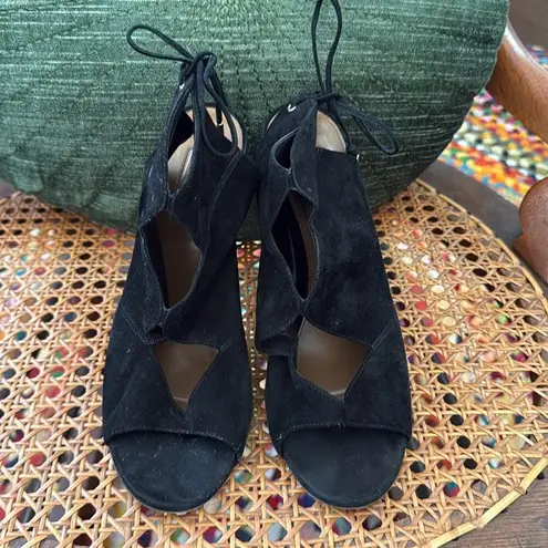 Aquazzura Sexy Thing Black Suede Cut Out Back Tie Open Toe Heels Size 8