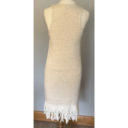 Anthropologie  Dolan Dress Sz Small Beige Fringe Tank Lined Boho Fairy Grunge