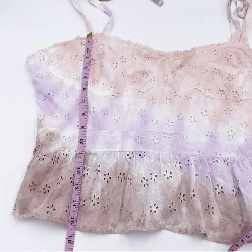 Lucky Brand  Eyelet Tie Dye Corset Smocked Tank Top Lilac Pastel Multi Size XXL