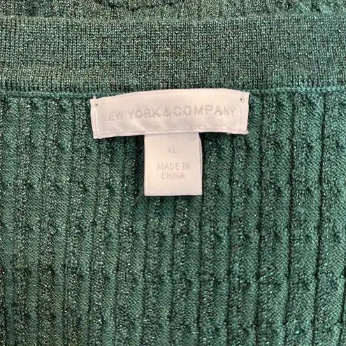 New York & Company Women’s Lace Up Green Glitter Sweater Size XL Festive