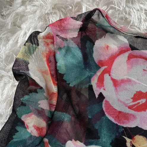 None Floral Mesh Partially Lined Long Sleeve Dress