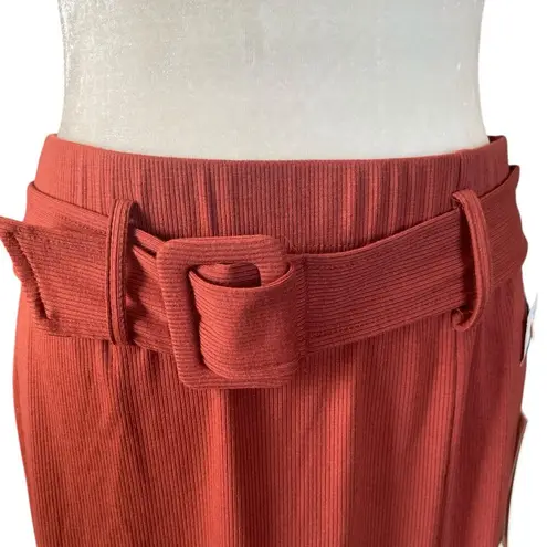 June and Hudson womens size M rust stretchy midi pencil skirt fabric belt side zip