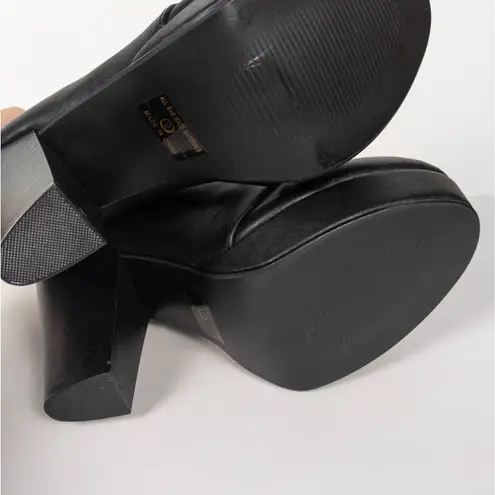 Bonnibel Black Heeled Lace Up Platform Ankle Booties Faux Leather Women's 9