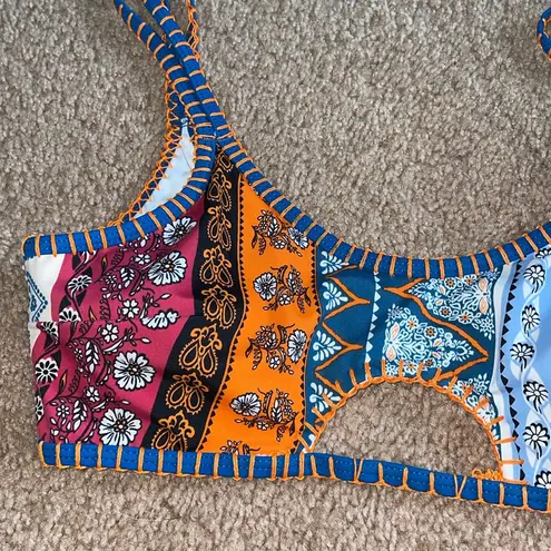 Colorful Patchwork Women's Top size small Aztec top western Blue