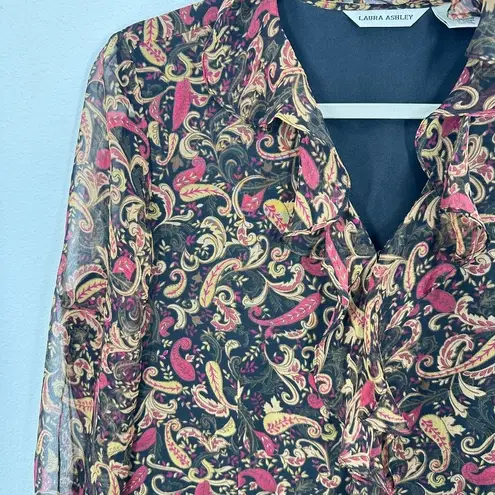 Laura Ashley Vintage Silk Paisley Ruffle Neck Blouse Top Womens Size 8 NWT