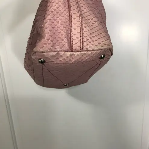 Furla Pale Pink Snakeskin Embossed Leather Footed Shoulder Bag