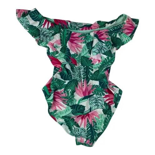 Matilda Jane womens medium Pink Green One Piece Swimsuit Ruffle tropical