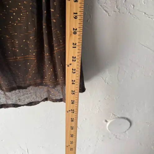 Karma Highway Brown Peasant Top Gold Dot Sheer Smocked Square Neck Medium