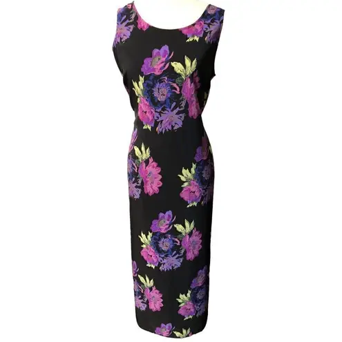 JM Collection black purple floral sheath maxi dress Size M