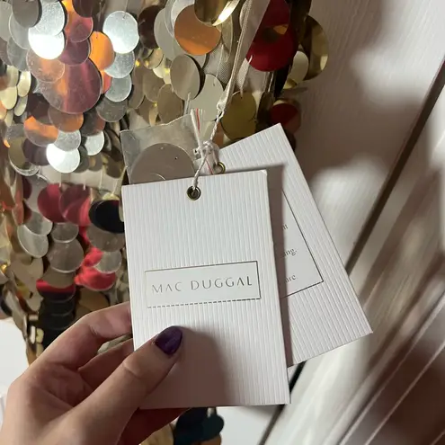 Mac Duggal NEW Jones Sleeveless A-Line Gold Disc Sequin Mini Trapeze Dress Sz 10