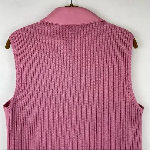 Vintage Lamb Leather Vest Sz Large Pink Turn Lock Knit Back