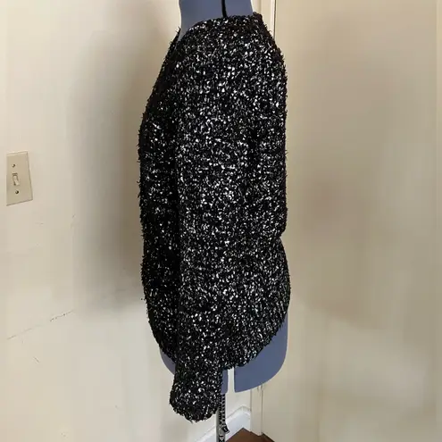 Love by Design Womens Sweater sz M Black White Stretch Pockets Full Zip Cardigan