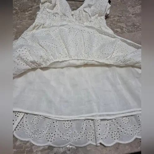 Love The Label Shopbop boho coquette girly fairy Cream Eyelet Ruffle Dress Small White