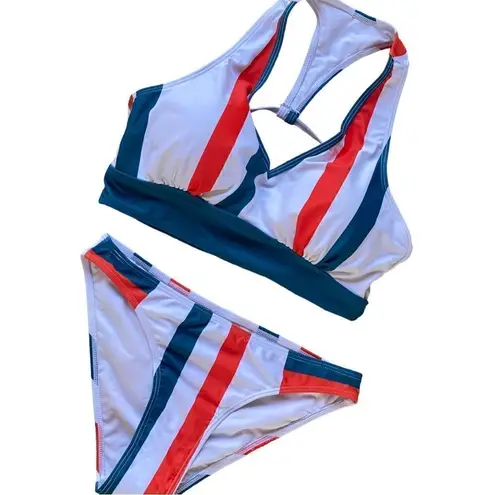 None Multi Color Verticle Stripe V-Neck Longline Bikini Size Small