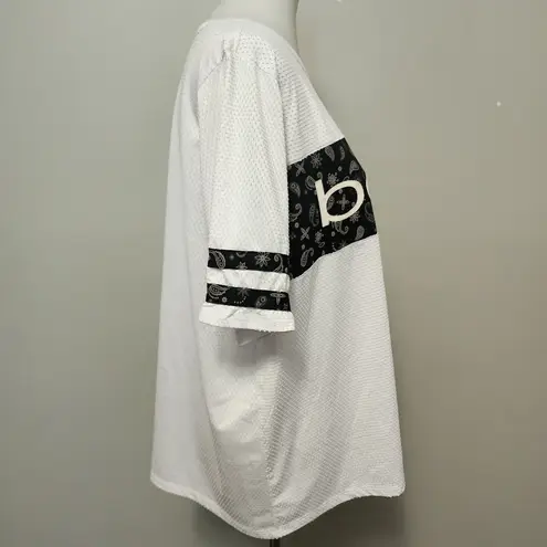 Bebe  Sport White & Black Mesh Logo Activewear Tee Size 1X