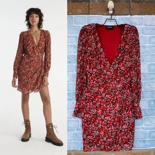 The Kooples FLOWING RED DRESS WITH FLORAL MOTIF SIZE 0
