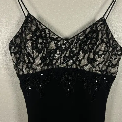 Rimini by Shaw Black Maxi Dress Size 6 Y2K Sequin Lace Overlay Witchy Whimsigoth