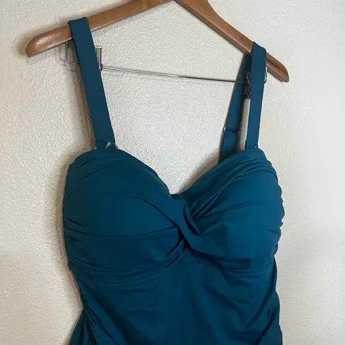 Anne cole One Piece Swimsuit Womens Size 20W Teal Ruched Twisted Flattering NEW