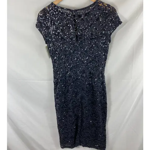 Marina Sequin Lace Cap Sleeve Sheath Dress in Gun Size small