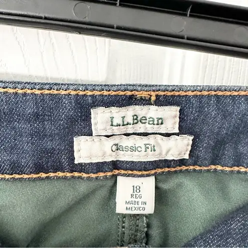 L.L.Bean  Dark Blue Clean Wash Classic Fit Green Flannel Lined Denim Jeans 18