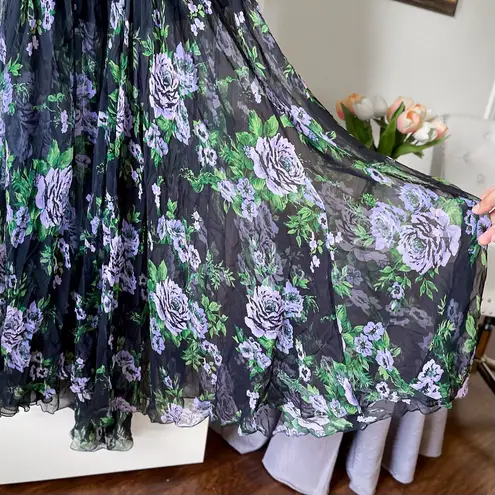 Carolina Herrera Floral Silk Chiffon Cutout Halter Maxi Gown Black Multi 4 NWT