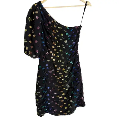Shoshanna Ronnie Starry Night Black Rainbow Metallic Star One Shoulder Dress 6