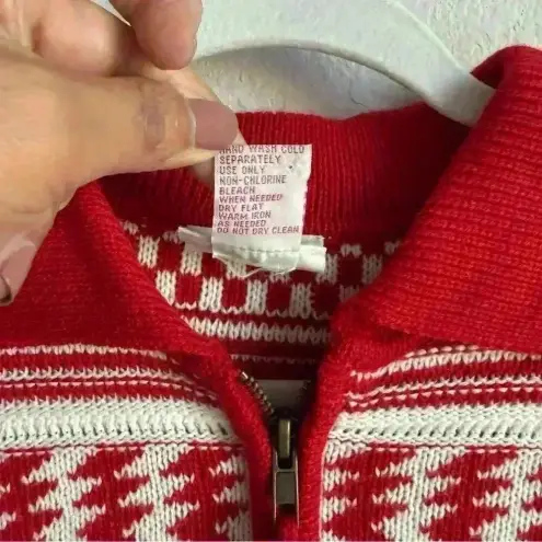 Crystal Kobe Zip Up Sweater Large Red And White Winter Warm‎ Cardigan Ski Casual