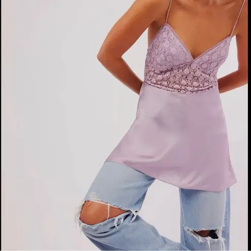 Free People New Love Mini Slip Dress | Lilac Satin Lace Bodice | Women’s Size S Purple