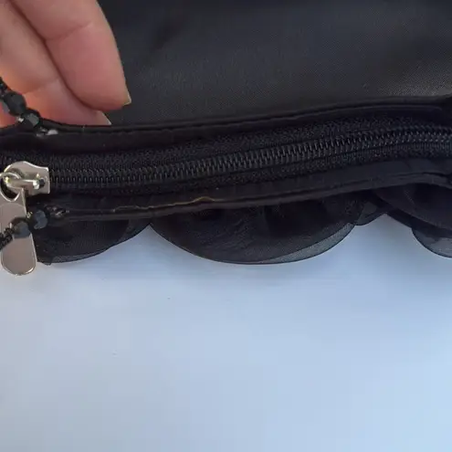 Vintage Black Rayon Handbag with Roses and Beaded Handle