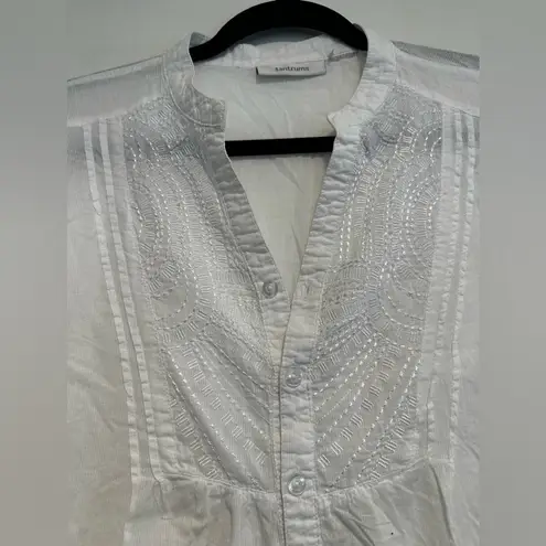 Tantrums Women White Tunic Gauze embroidery. Cottagecore Peasant Blouse