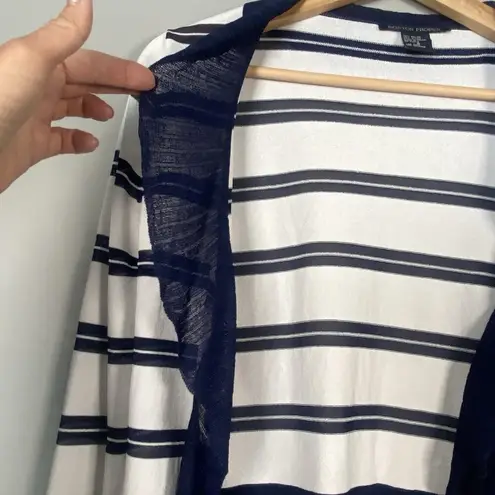 Boston Proper Ivory Ruffled Nautical Ruffle Edge Striped Cardigan Sweater Size S