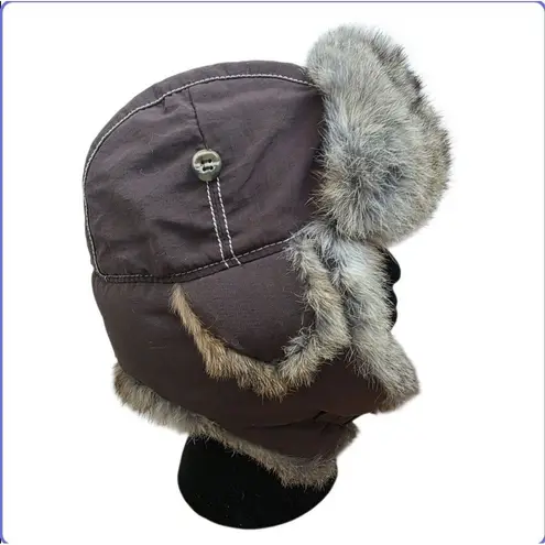 Mad Bomber Hat Rabbit Fur Lined Adult Size Medium Brown Ear Flaps Hunting Winter