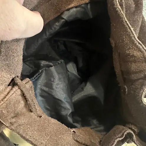 Vintage Brown Suede Fringe Drawstring Bucket Bag Boho Western Festival