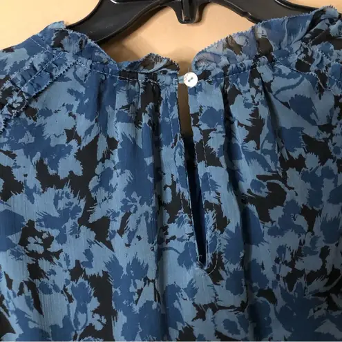 Olivaceous  Floral Ruffle Tiered Pocket Babydoll Dress Blue Medium