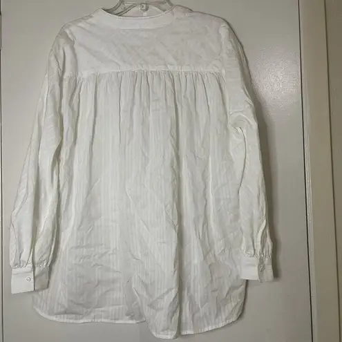 Billy Reid white stripe long sleeve beaded embroidered neck detail top Small