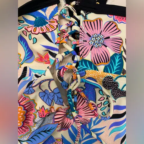 Time and Tru Lace Up Front & Back Tankini Top Floral Adjustable Straps 1X 16/18 Pink