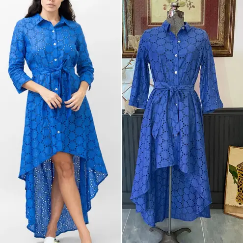 Sartoria Saracena Mamma Mia 100% Linen Eyelet Button Up Shirt Dress