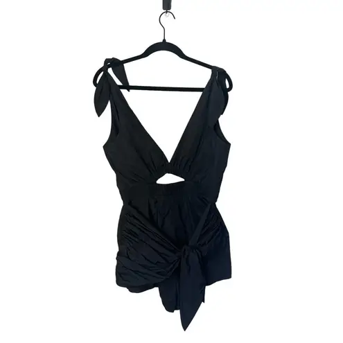 Alice McCALL Bon Bon Bow Cutout Playsuit Romper Black Satin Shoulder Ties sz. 2