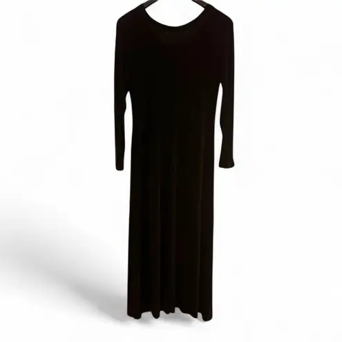 Fiore USA 90’s Black Slinky Floral Sequin LS Maxi Dress Sz L Boho Witchy Goth