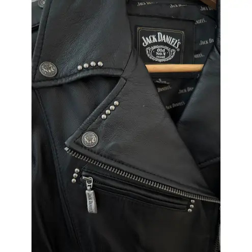 Jack Daniel's Old No7 Studded Fringe Leather Motorcycle Jacket Size Small