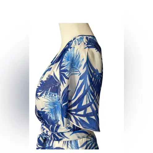 Indigo Rose Blue and White Tropical Pattern Maxi Dress Small