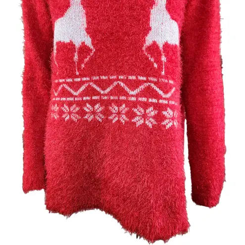 French Laundry Women's Large Fuzzy Ugly Christmas Sweater Reindeer Red Pullover