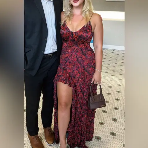 Cinq A Sept Stargazer Lilies Glenda Gown Red Floral Maxi Dress size 12