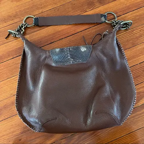 Chi Boho Brown Leather with Snake Skin Handle And Magnetic Snake Skin Closure.