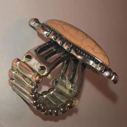 Adjustable Silver Tone Faux Tan Stone Boho Wide Chunky Statement Ring