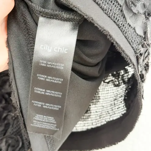 City Chic Womens Top Size XXL Black Floral Applique Mesh Romantic Whimsigoth