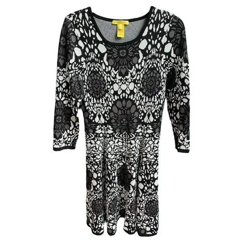 Catherine Malandrino Izzy Jacquard Floral Medallion Dress Black White Medium