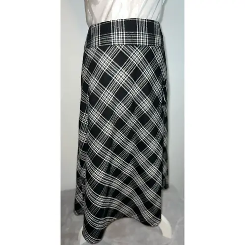Women’s Black&White Midi Plaid Skirt 12 Kitty Cat Black