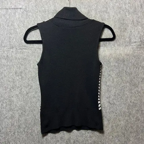 Vintage Y2K Chevron Sleeveless Turtleneck Sweater Vest Black White Geometric 90s Size undefined